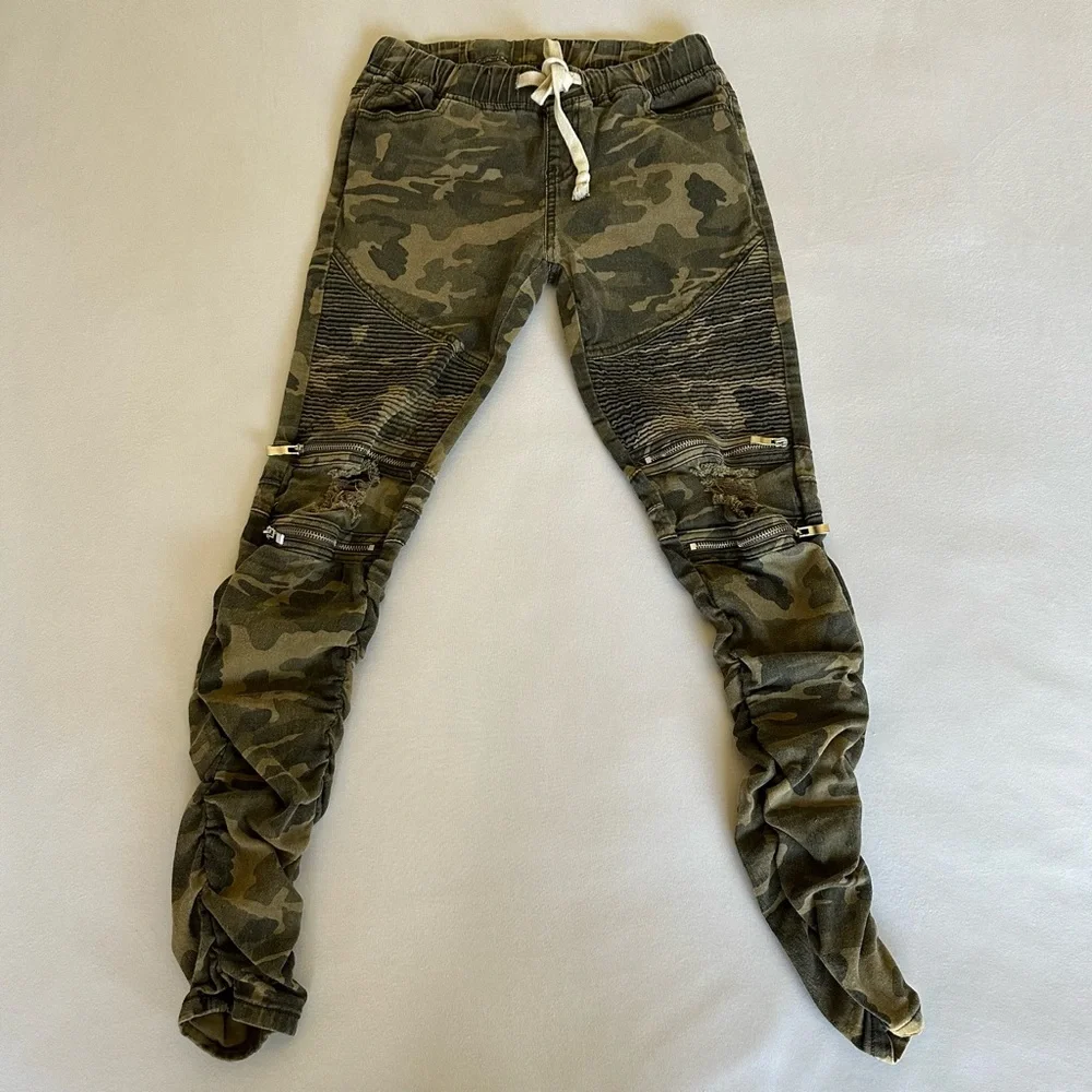american bazi camo light denim distressed moto tie front cinched leggings - Picture 2 of 4